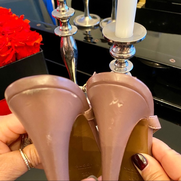 AUTH GUCCI TAN LEATHER PLATFORM W/ GOLD HORSEBIT - Picture 16 of 16